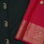 Bottle Green Gold Zari Manga Butta Design Rani Pink Mayilkan Horse Border Design Traditional Silk Saree