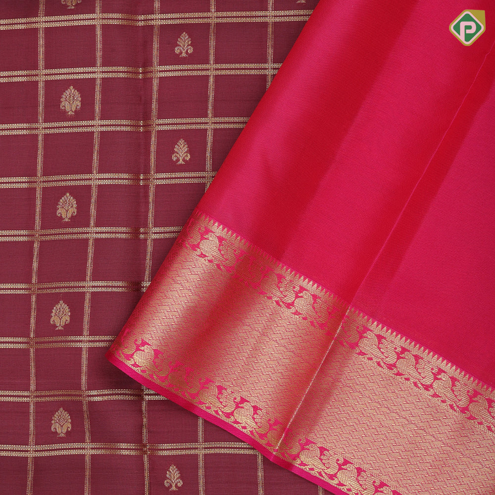 Violet gold zari window panel mid fancy butta pink gold zari fancy border Pure Mix silk saree