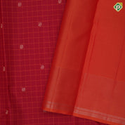 Rani red copper zari butta orange thread checks contrast orange zari vairaoosi plain border traditional silk saree
