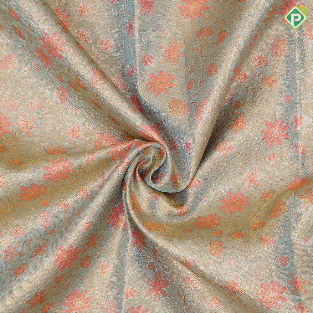 Pista green tissue grand floral design baby pink multi color meena work border pattu paavadai lehanka