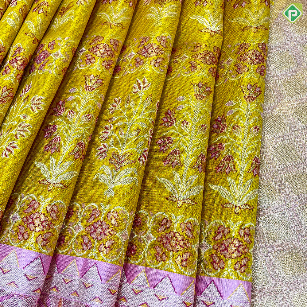 Golden Yellow With Grand Floral Design Exclusive Bridal Silk Saree
