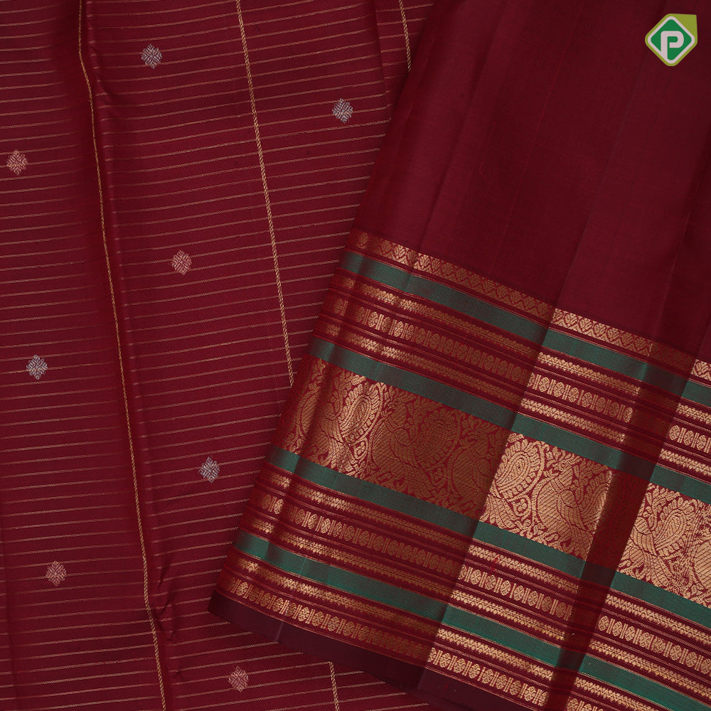 maroon gold zari lines small zari butta design self gold zari peacock butta meena work border traditional silk saree