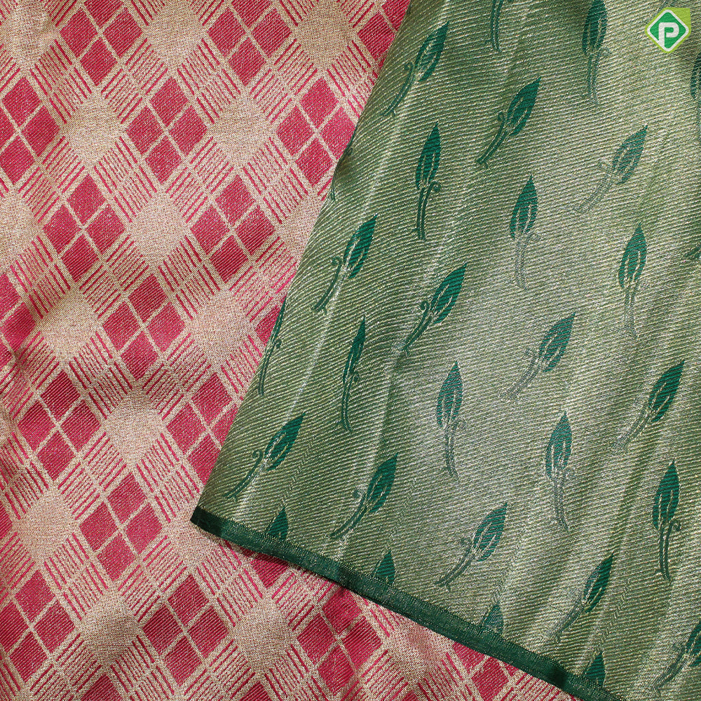 Tomato Red Gold Zari With Green Color Border Traditional Silk Saree
