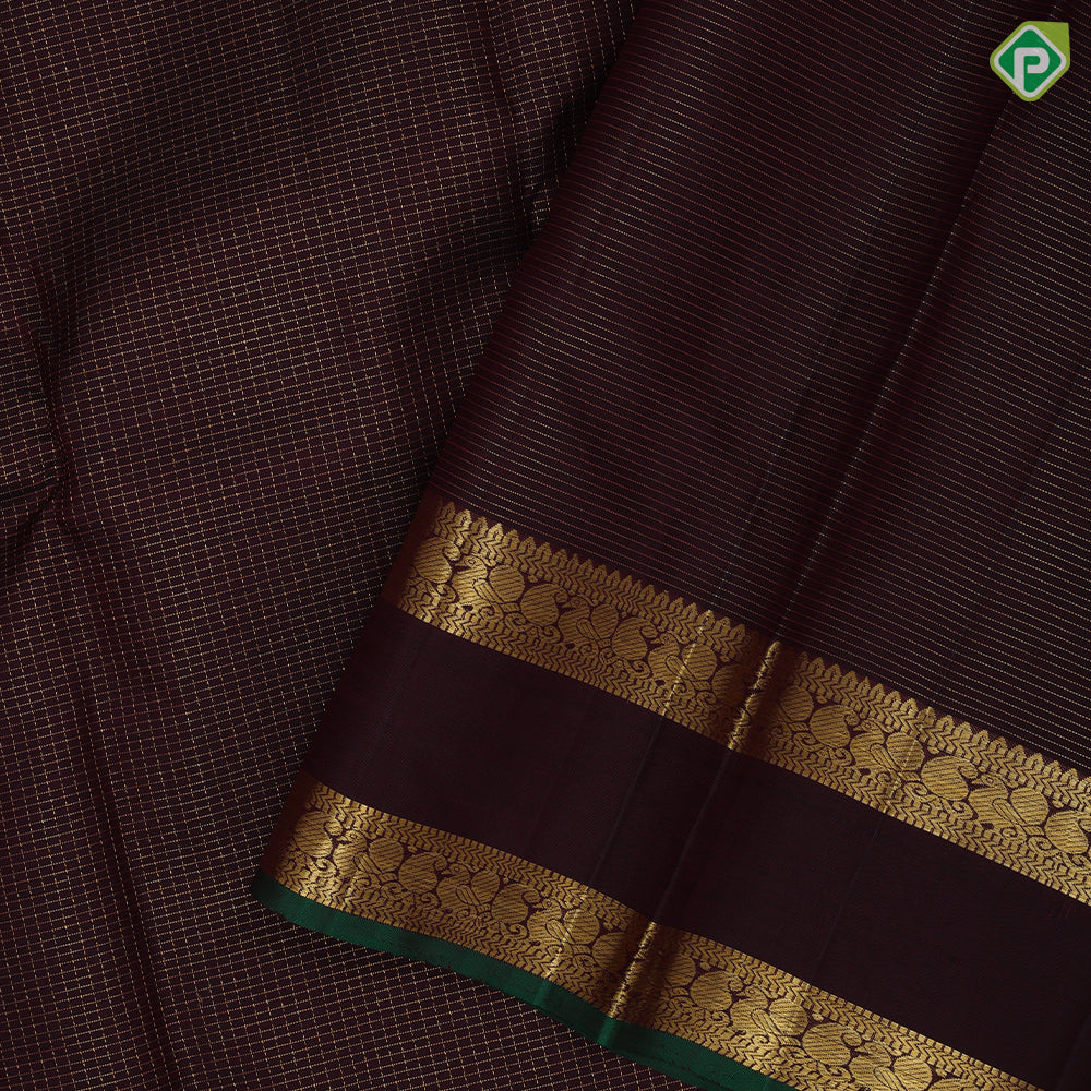 Red whine gold zari vairaoosi checks design self colour mango peacock border design traditional silk saree