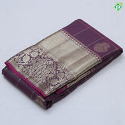 Rani pink gold zari double peacock deer round butta self gold zari flower and diamond border art silk saree