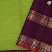 parrot green gold zari  peacock checks design  purple colour vairaoosi peacock and mango border design traditional silk saree