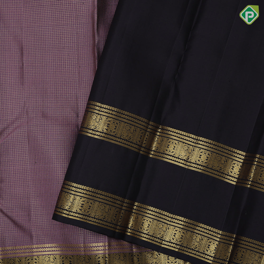 Lavender gold zari vairaoosi checks coffee brown gold zari rettapet border vintage traditional silk saree