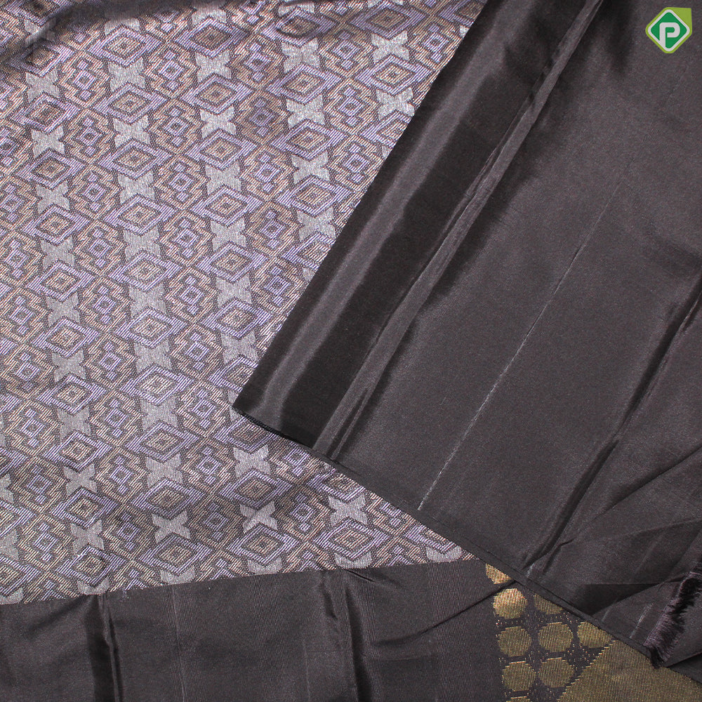 Chocolate Brown Gold And Silver Zari With Big Flower Design Border Fancy trendy Silk Saree