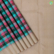 trending multi color checks design beige plain border gift silk saree