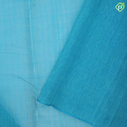 Electric blue with thread stripes design self multi color boxes border linen kora silk saree