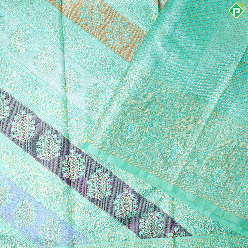 Pista Green With Gold Zari Mango Butta Lines Border Grand Bridal Silk Saree