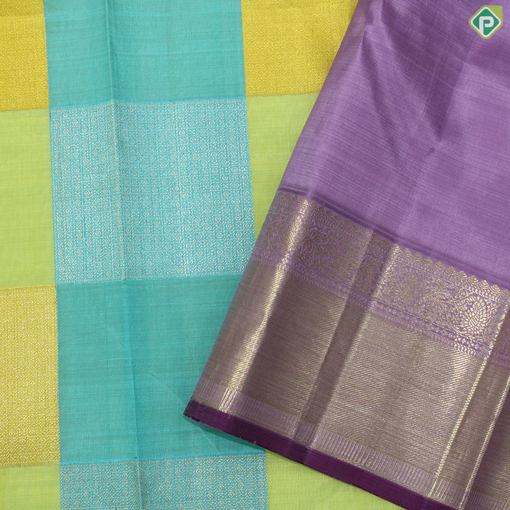 Multi Color Checks Gold Zari With Pink color Border Traditional Silk Saree