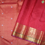Rani Red With Gold Zari Small Circles and Silver Rudhraksham Self Colour Border Exclusive Bridal Silk Saree