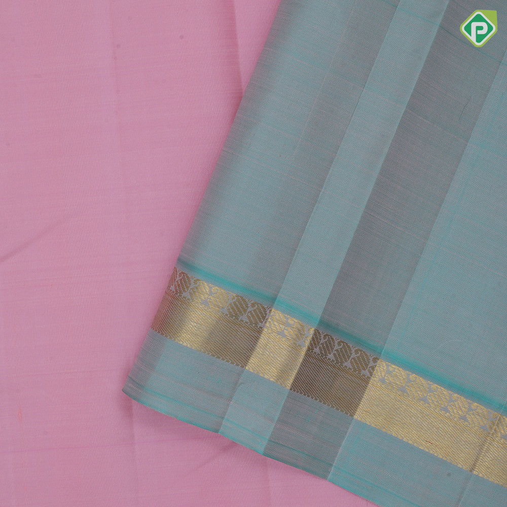 peach pink plain weaved Sea green dual done gold zari line border plain traditional vintage silk saree