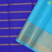 Royal Blue Gold Zari Ruthracham Line Design Aqua Blue Peacock Manga Bavanji Border Design Traditional Silk Saree