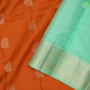 Honey orange gold zari fancy mango butta rexona green gold zari border traditional silk saree