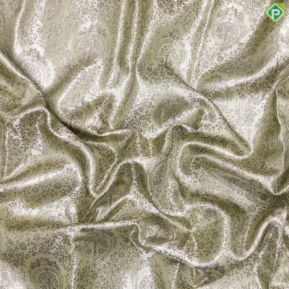 Pista Green With Neem Zari Small Creeper Design And Rexona Green Border Grand Tissue Bridal Silk Saree