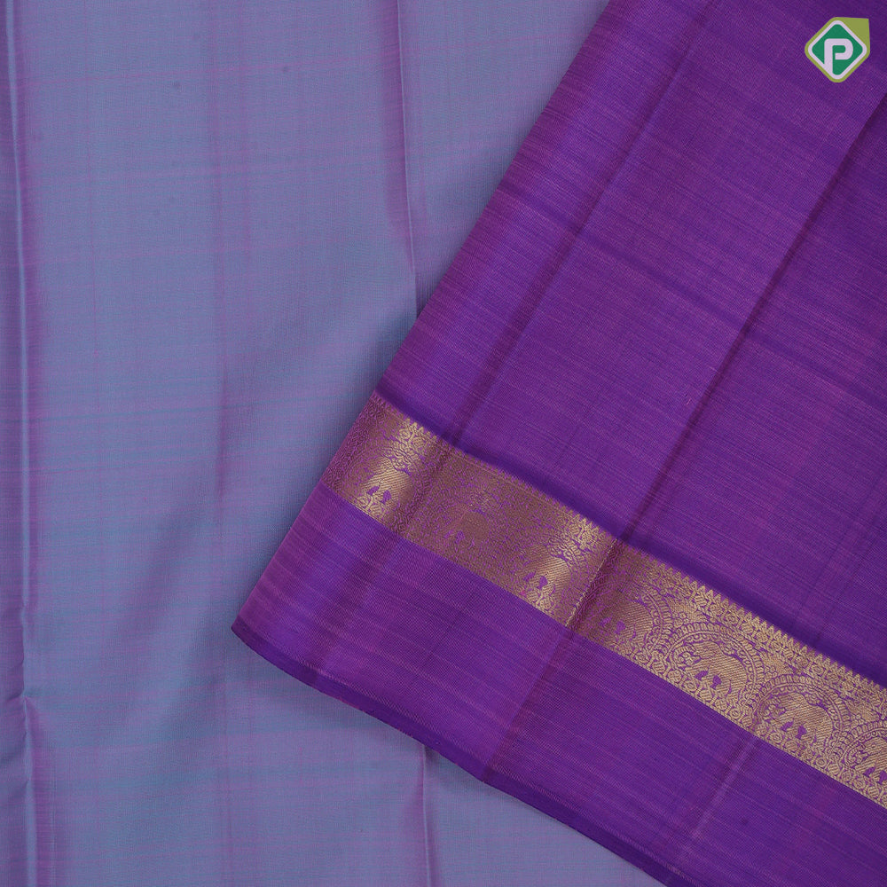 Ice blue dual done plain weaved purple blue gold zari elephant butta line border plain traditional vintage silk saree