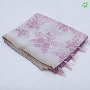 White base pastel color flower design gold zari edge border fancy cotton saree