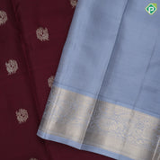 Syrup brown gold zari peacock butta design blueish grey gold zari rangoli border traditional silk saree