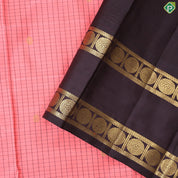 peach orange with brown checks gold zari rudraksham butta contrast rettapet border retro traditional silk saree
