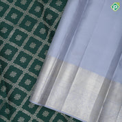 Dark Green Silver Zari Vairaoosi Flower Butta Fog Gray Colour Floral Border Design Traditional Silk Saree