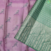 Pink Birds Design Gold Zari With Rexsona Green Jungle Border Fancy Trendy Silk Saree