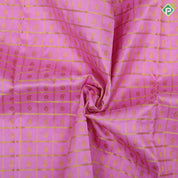 Light pink gold zari buttas into thick checks design sea blue gold zari zig zag border pattu lehanka paavadai