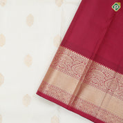 Milk White gold zari fancy round butta design maroon gold zari mid bavanji border traditional silk saree