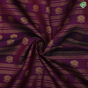 Purple gold zari lines and flower butta lines orange gold zari border pattu paavadai lehanka