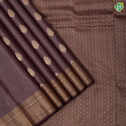 Taupe Gold Zari Thilagam Butta Design Coffee Brown Peacock Chagara Border Design Traditional Silk Saree