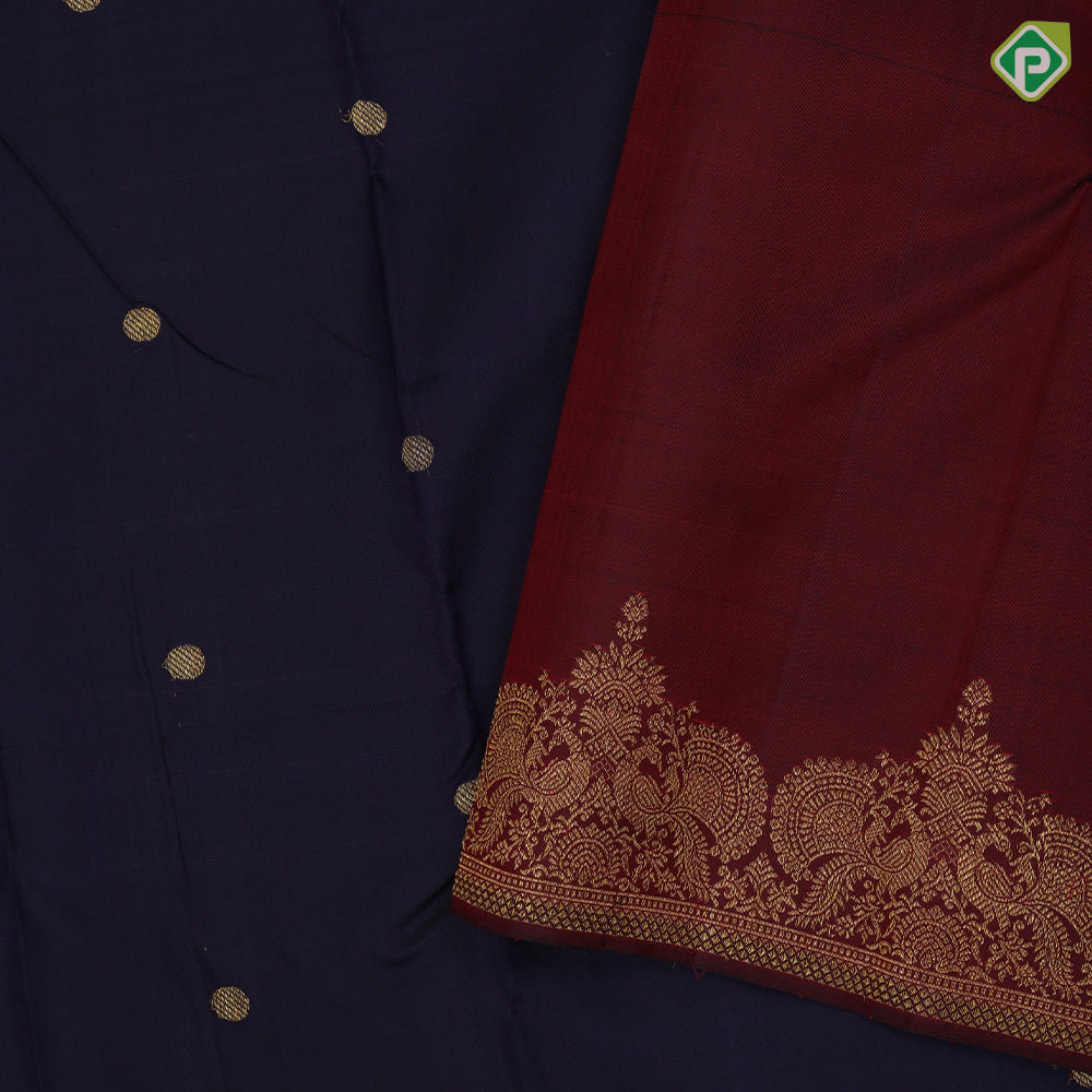 Dark Purple Gold Zaro Ruthracham Butta Design Maroon Color Peacock Design Traditional Silk Saree