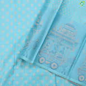 Sky Blue silver gold zari double layer round butta design Couples in Chariot posture Border Trendy silk saree