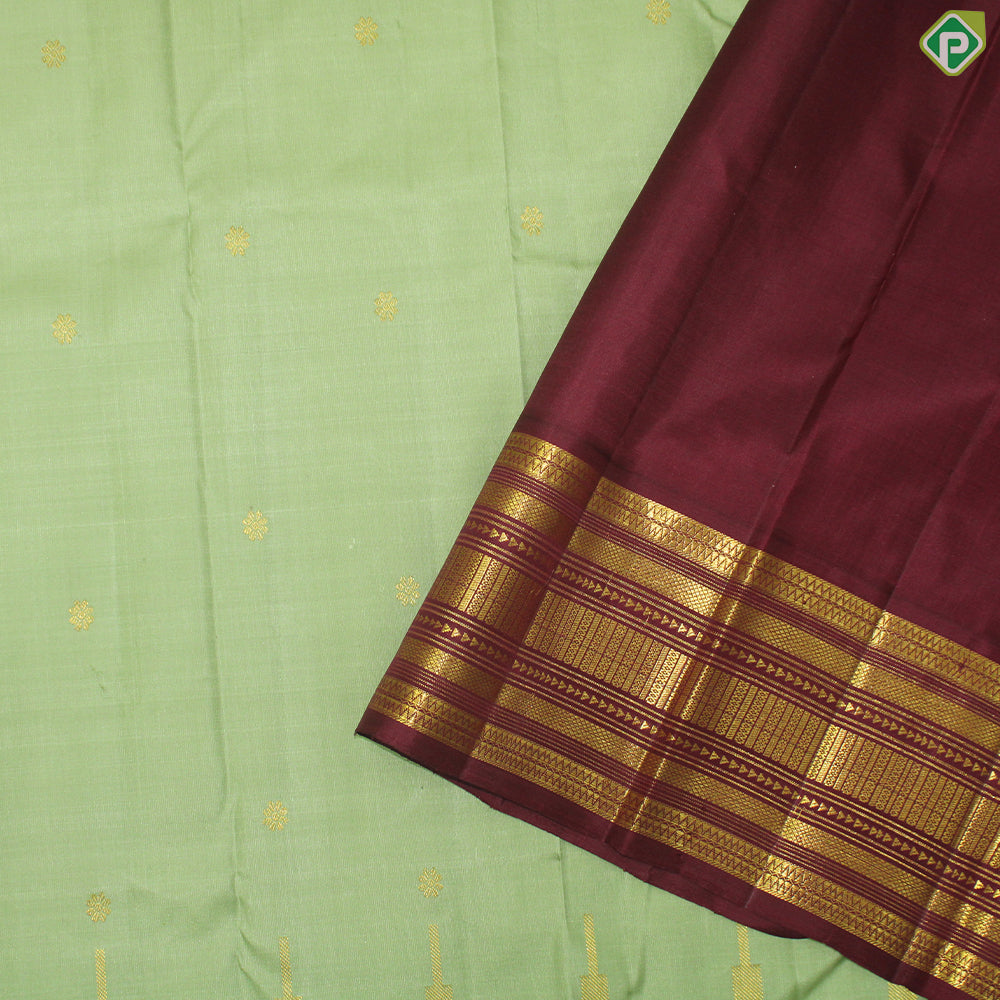 Cardamom Green Color With Marron Gold Zari Traditional Silk Saree
