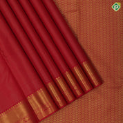 Red Gold Zari Vairaoosi Lines Self Colour Ruthracham Floral Border Design Traditional Silk Saree