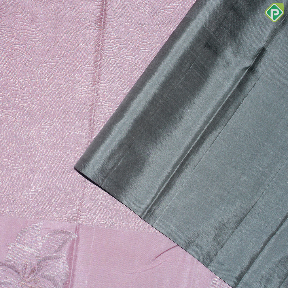 Baby Pink Silver Zari With Self Color Border fancy Trendy Silk Saree