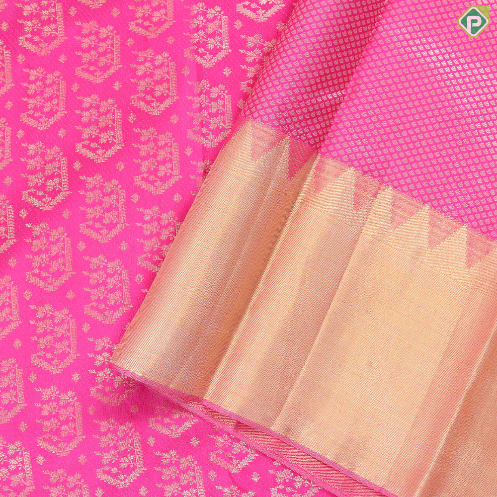 Rose pink with fancy butta gold zari pythonic border exclusive wedding silk saree