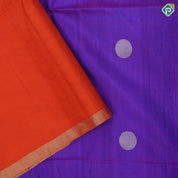 Emarald green silver gold zari round dots self gold zari border contrast orange pallu soft silk saree