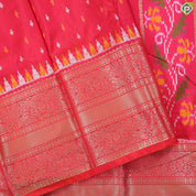 Pinkish Red gold zari stripes silver zari butta ikkat design self gold zari bordar Ikkat Silk saree