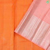 Fanta orange Silver Zari kattam (Checkered) design peach border traditional silk saree