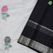 silver zari by zari tissue multi color rose meena work design Black silver zari border bridal tissue silk saree