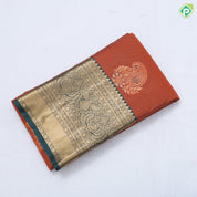 Honey orange gold zari stripes and fancy mango meena work army green gold zari thilagam border art silk saree