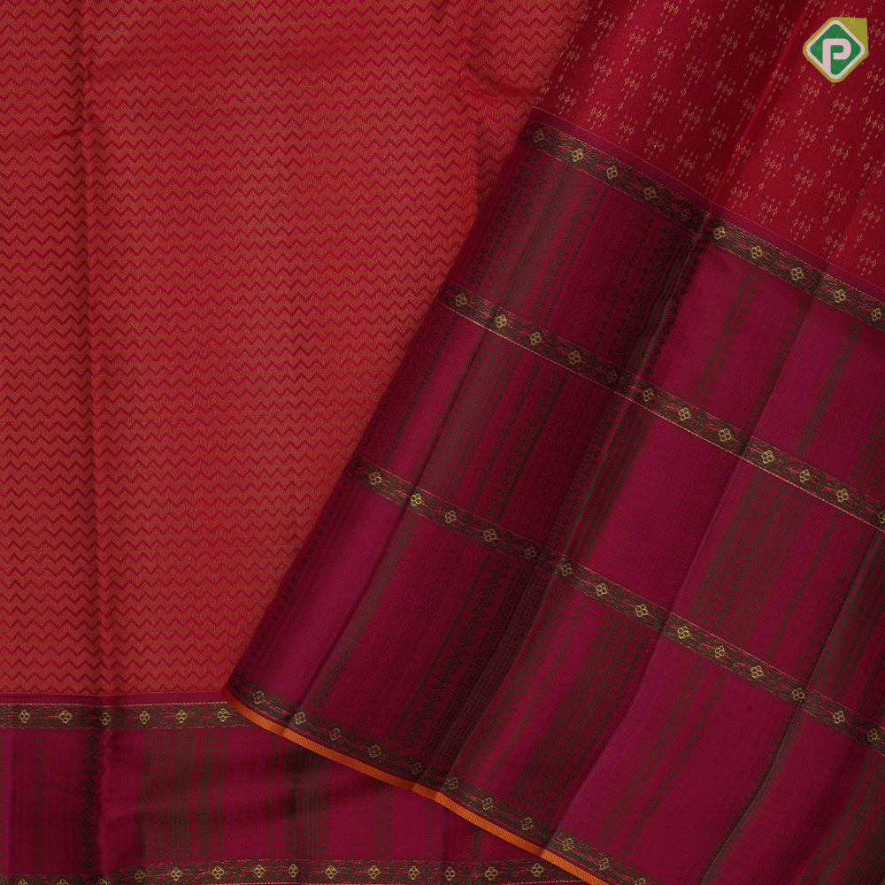 Reddish Orange Gold Zari Weave Design Dark Pink Floral Border Design Trendy Silk Saree