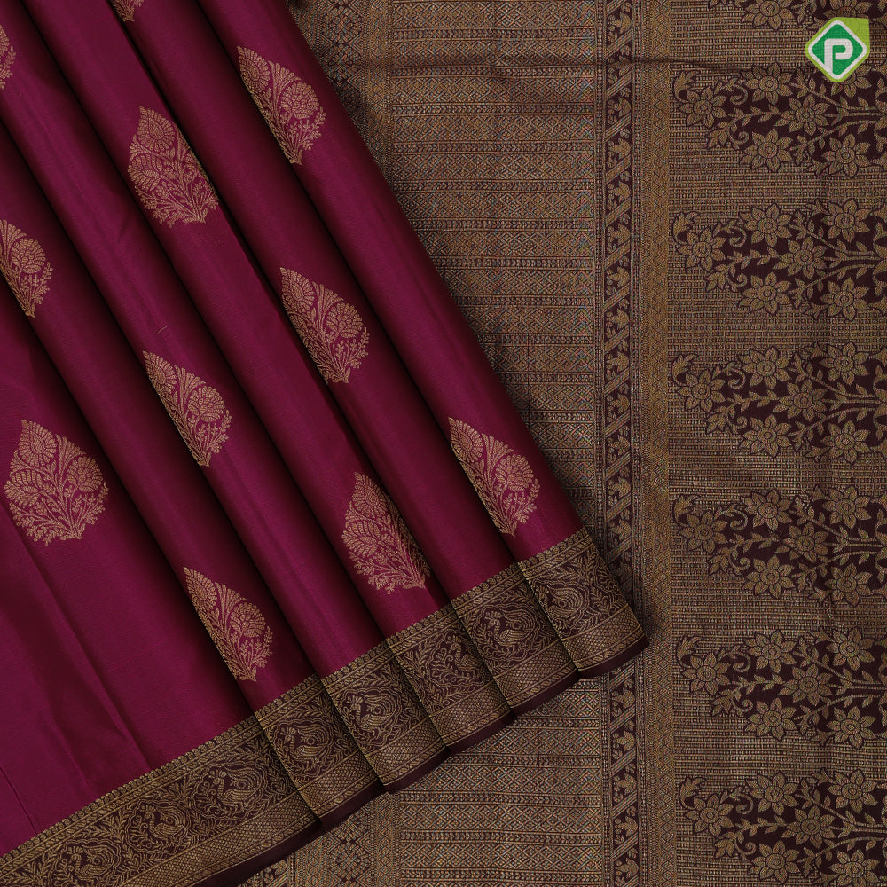 Mehndi green gold zari flower in leaf design brown gold zari peacock banaras style border gift silk saree