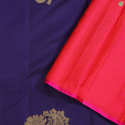 Indigo Blue With Gold Zari Big Mango Floral Design Edge Border Trendy Designer Silk Saree