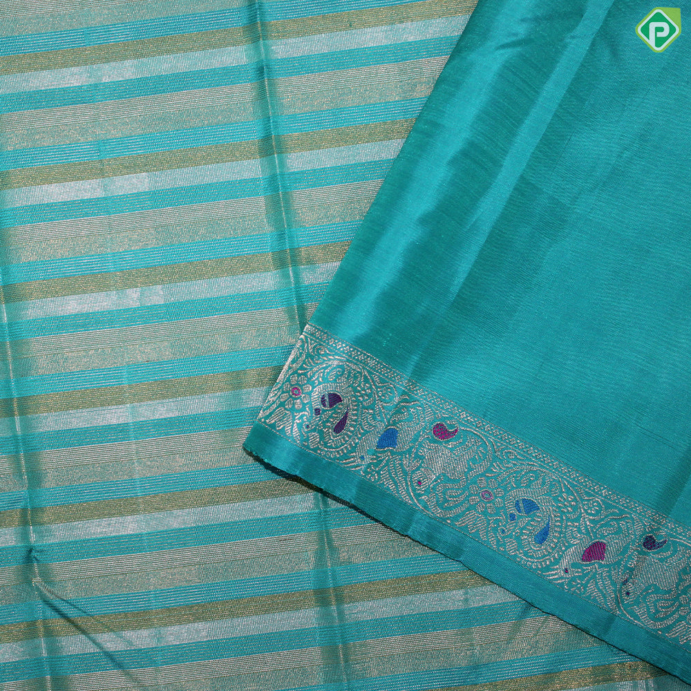Rama Green Gold And Silver Zari With Meena Work Border Traditional Silk Saree