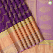 Purple with gold zari necklace design meena work tri color big border exclusive wedding silk Saree