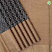 Steel grey silver gold zari grand geometrical design peach gold zari digital pattern design border bridal silk saree