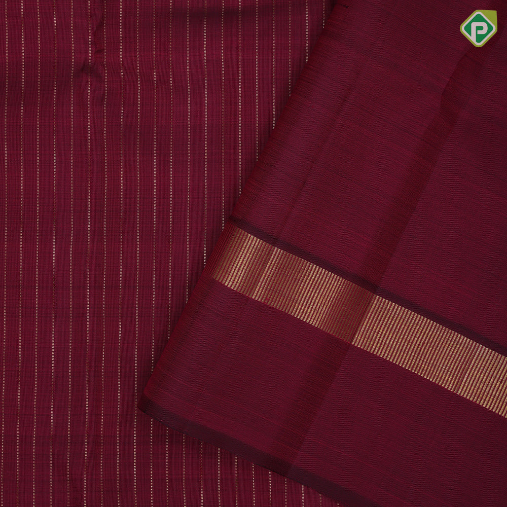 Red Wine Gold Zari Vairaoosi Lines Design Self Colour Maadam Border Design Traditional Silk Saree