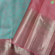 Rexona green Pink combo grand floral thread work design onion Pink gold zari high border trendy silk saree